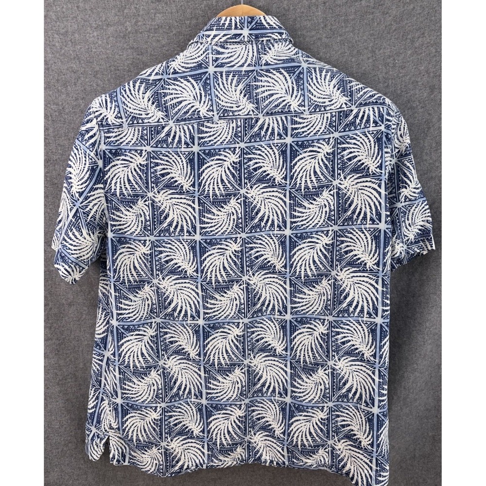 Nat Nast Mens Medium Button Up Silk Blend Palm Print Blue Hawaiian Camp Casual - Picture 7 of 9